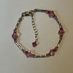 Sterling Silver 925 Swarovski Light Rose Pink Crystal Bracelet